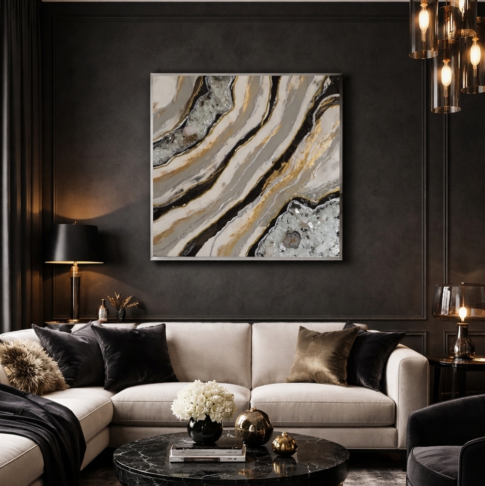Luxury Modern Abstract Art, Black And Gold Decor